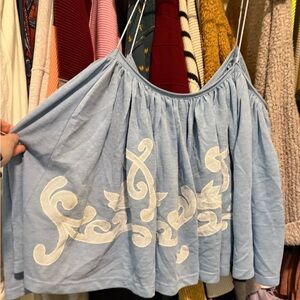 Blue Embroidered Free People Swing Top